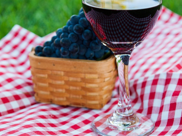 Picknick mit Rotwein im Park.