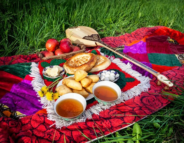 Picknick mit traditioneller kasachischer Küche