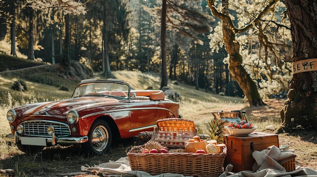 Foto picknick mit vintage-autos