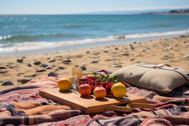 Foto picnic en la alfombra vista a la playa fotografía publicitaria profesional