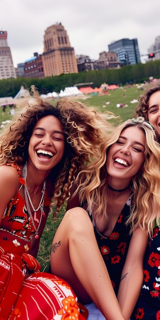 Foto un picnic de amigos alegres