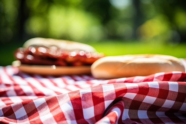 Foto picnic y barbacoa con un paño chequeado