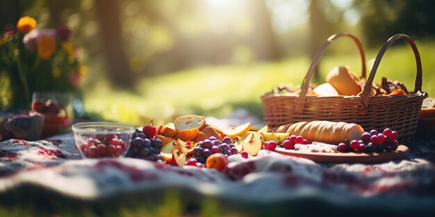 Un picnic de comida sabrosa con una llamarada solar en un fondo transparente