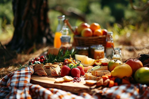 Foto picnic de verão com pratos e frutas frescas