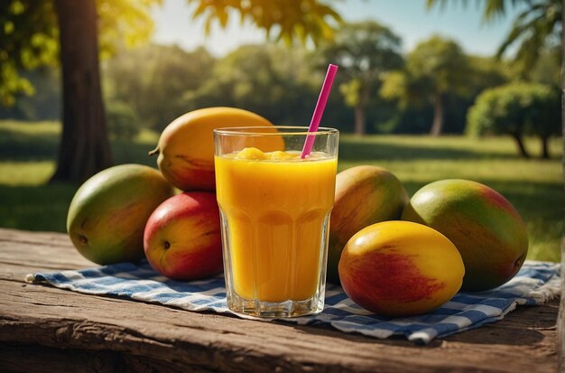 El pícnic es un deleite, el jugo de mango es una diversión.