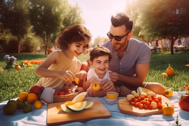 Un picnic de familia feliz reúne