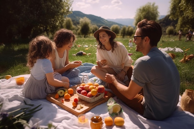 Un picnic de familia feliz reúne