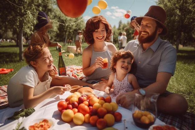 Un picnic de familia feliz reúne