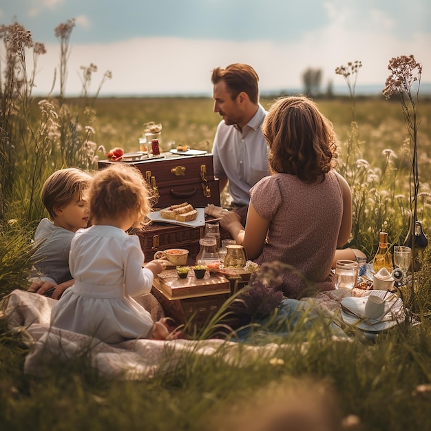Foto un picnic en familia