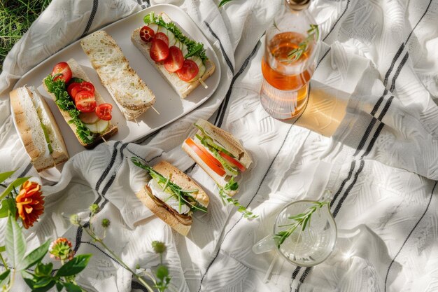 Foto un picnic en una manta blanca