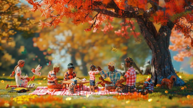 Foto picnic de mosaico de píxeles