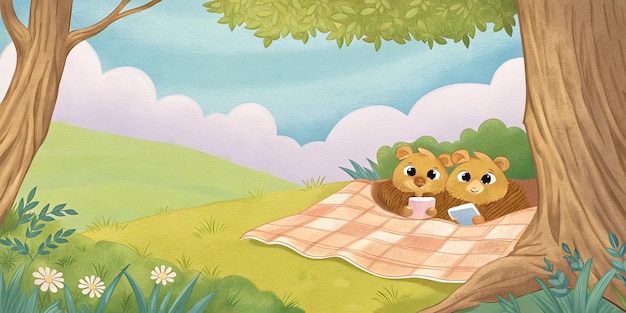 Picnic de osos en el bosque