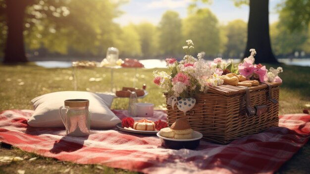 Foto un picnic en un parque en un soleado día de pascua