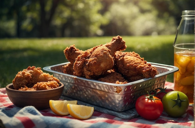 Picnic de pollo frito hecho en casa