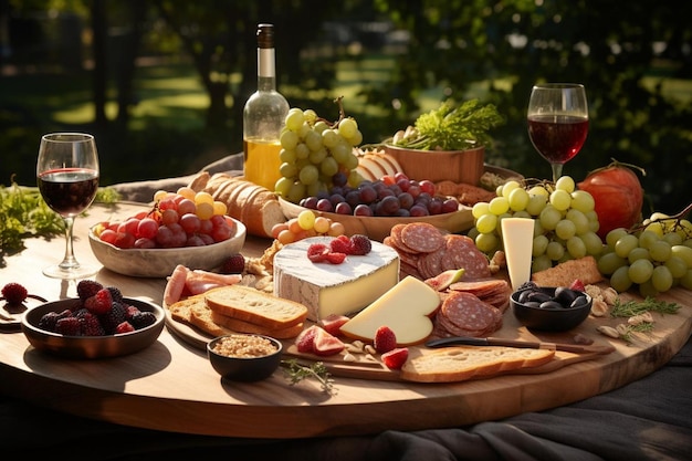 Picnic de verano con comida de dedos y fruta fresca