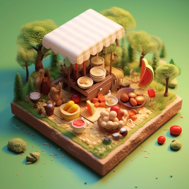 Picnic de verano de diorama 3D en la naturaleza