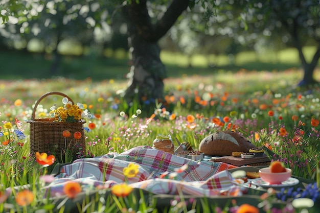 Picnics encantadores en los prados de flores silvestres