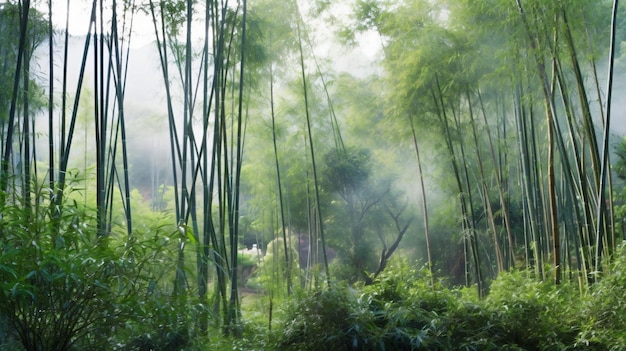 Pico de bambú lijiang niebla rural