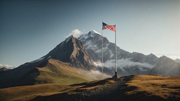 Foto pico da montanha com bandeira