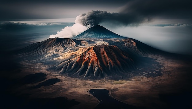 Foto pico de montanha em erupção cria paisagem vulcânica perigosa gerada por ia