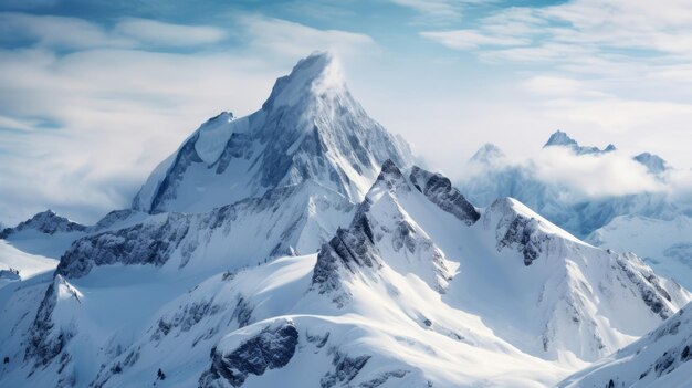 Un pico de montaña cubierto de nieve en invierno