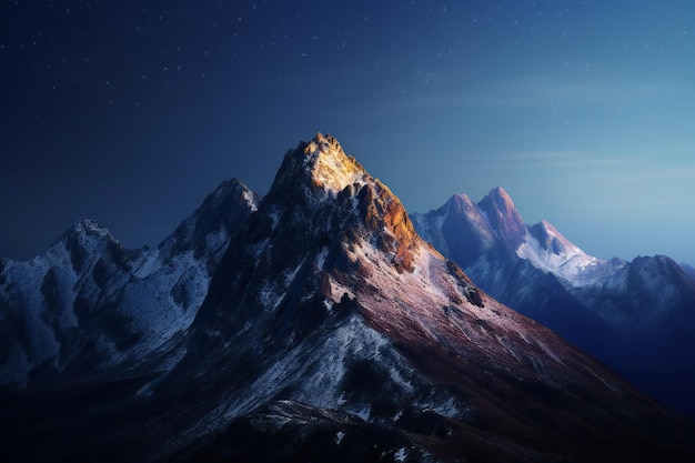 Pico de montaña en la noche con cielo estrellado