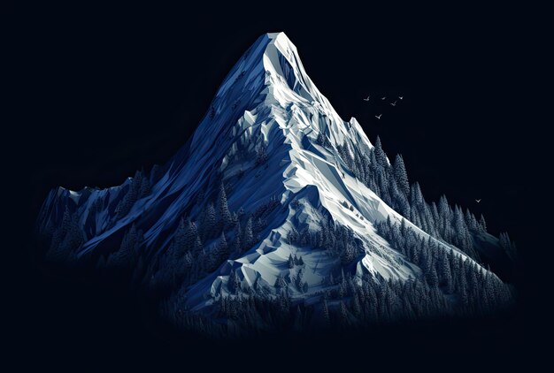 El pico de la montaña por la noche Ilustración 3D Imagen generada por computadora