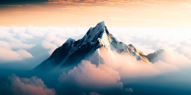 Un pico de montaña en las nubes con la palabra montaña en él