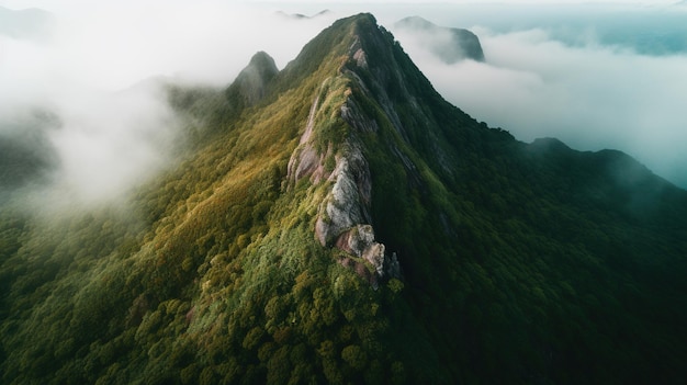 Un pico de montaña en las nubes