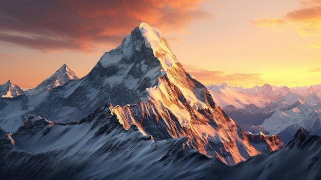 pico de montaña puesta de sol panorámica gama cubierta de nieve belleza en la naturaleza
