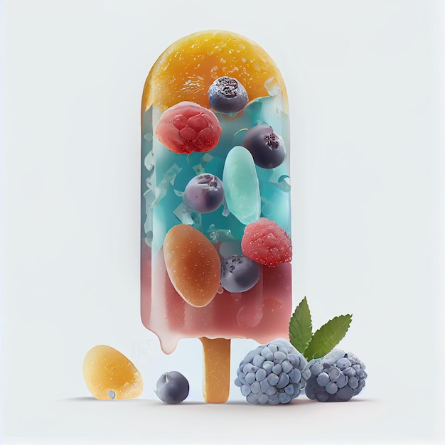 Picolé de frutas isolado Pintura vintage Lolly Sorvete Congelado Pirulito de frutas Gelo Abstrato Ilustração de IA generativa
