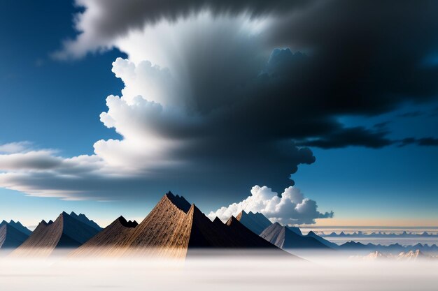 Picos de montanha sob o céu azul e nuvens brancas cenário natural papel de parede fotografia de fundo