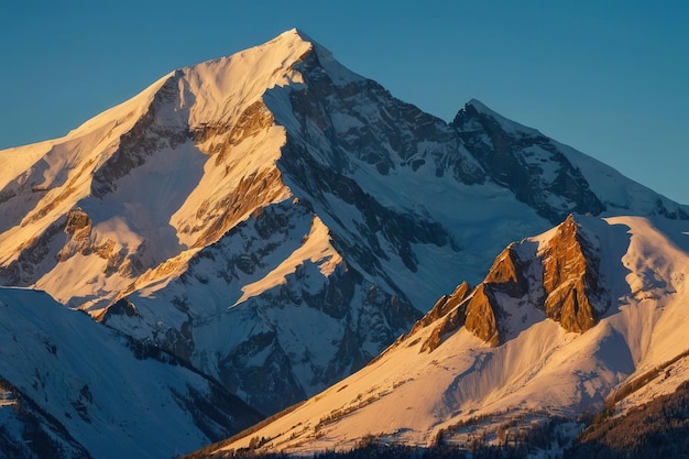 picos de montanhas cobertos de neve na luz da manhã cedo