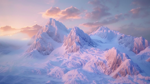 Picos de montanhas nevadas ao nascer do sol