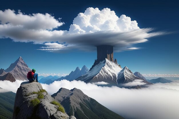 Picos de montanhas sob céu azul e nuvens brancas paisagem natural papel de parede fotografia de fundo