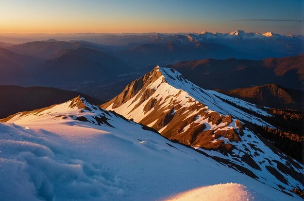 Picos de nascer do sol coberto de neve