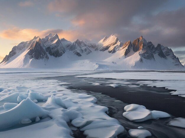 Picos do vento polar Vestrahorns abraço gelado