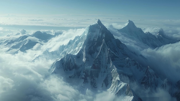 Picos majestosos erguendo-se acima das nuvens