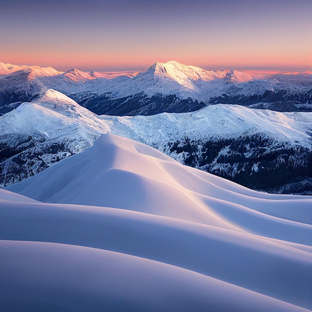 Picos de montaña en invierno Paisaje de montañas cubiertas de nieve