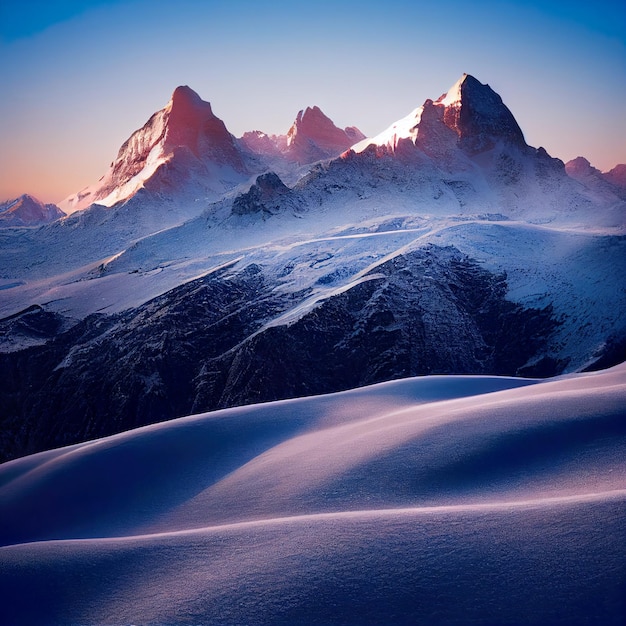 Picos de montaña en invierno Paisaje de montañas cubiertas de nieve