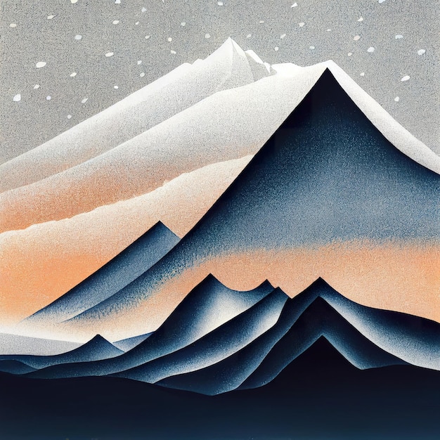 Picos de montaña nevados en invierno Ilustración digital