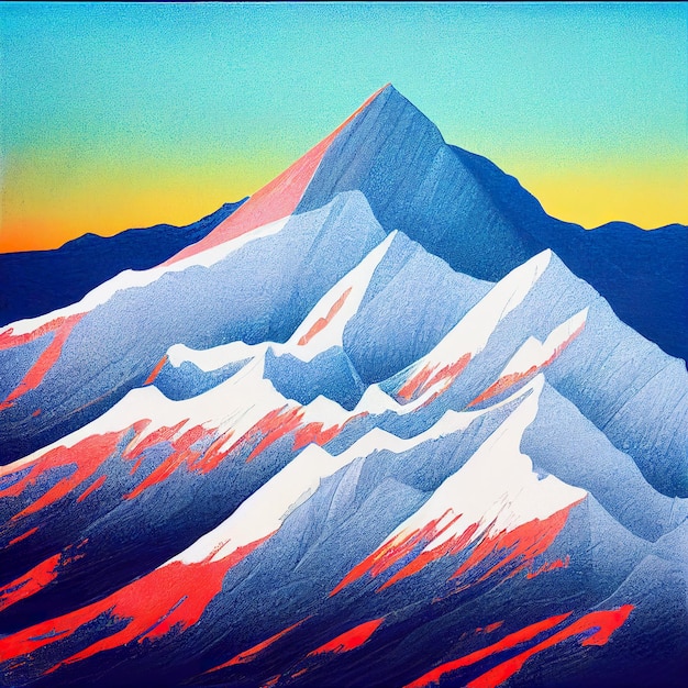 Picos de montaña nevados en invierno Ilustración digital