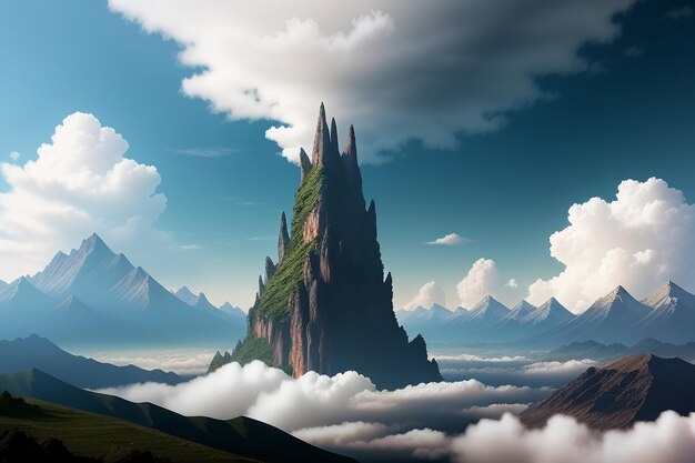 Picos de montañas bajo un cielo azul y nubes blancas paisaje natural fondo de pantalla fotografía de fondo