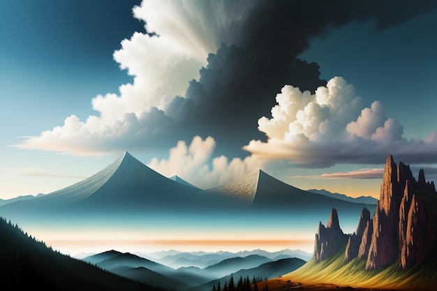 Picos de montañas bajo un cielo azul y nubes blancas paisaje natural fondo de pantalla fotografía de fondo