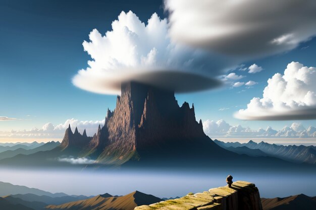 Picos de montañas bajo un cielo azul y nubes blancas paisaje natural fondo de pantalla fotografía de fondo