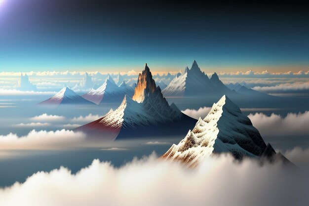 Picos de montañas bajo un cielo azul y nubes blancas paisaje natural fondo de pantalla fotografía de fondo