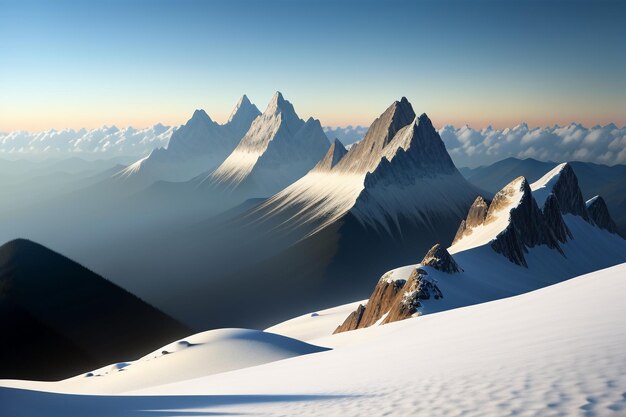 Picos de montañas bajo un cielo azul y nubes blancas paisaje natural fondo de pantalla fotografía de fondo