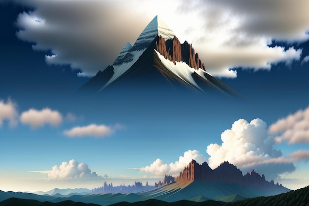 Foto picos de montañas bajo un cielo azul y nubes blancas paisaje natural fondo de pantalla fotografía de fondo