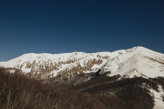 Picos de las montañas cubiertas de nieve de invierno en los Alpes