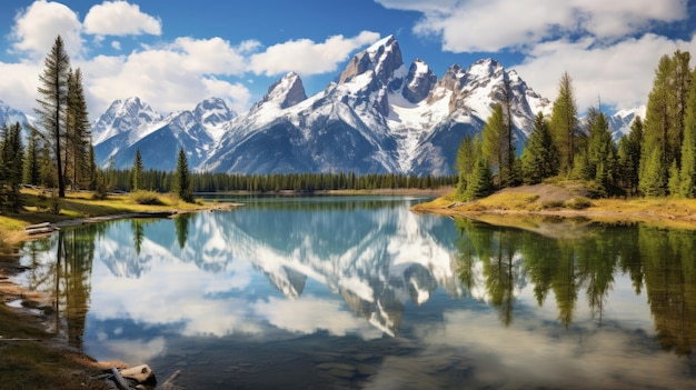 Los picos montañosos escarpados de Grand Teton, Wyoming, EE. UU., prístinos Creados con tecnología de IA generativa